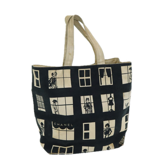 CHANEL Window line Tote Bag Canvas Black White gold CC bs16568