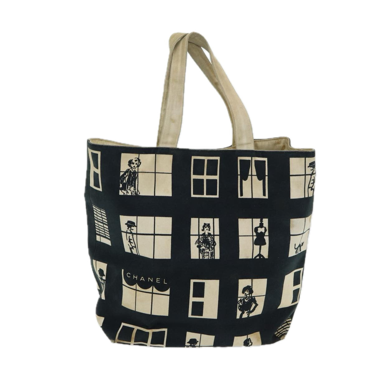 CHANEL Window line Tote Bag Canvas Black White gold CC bs16568