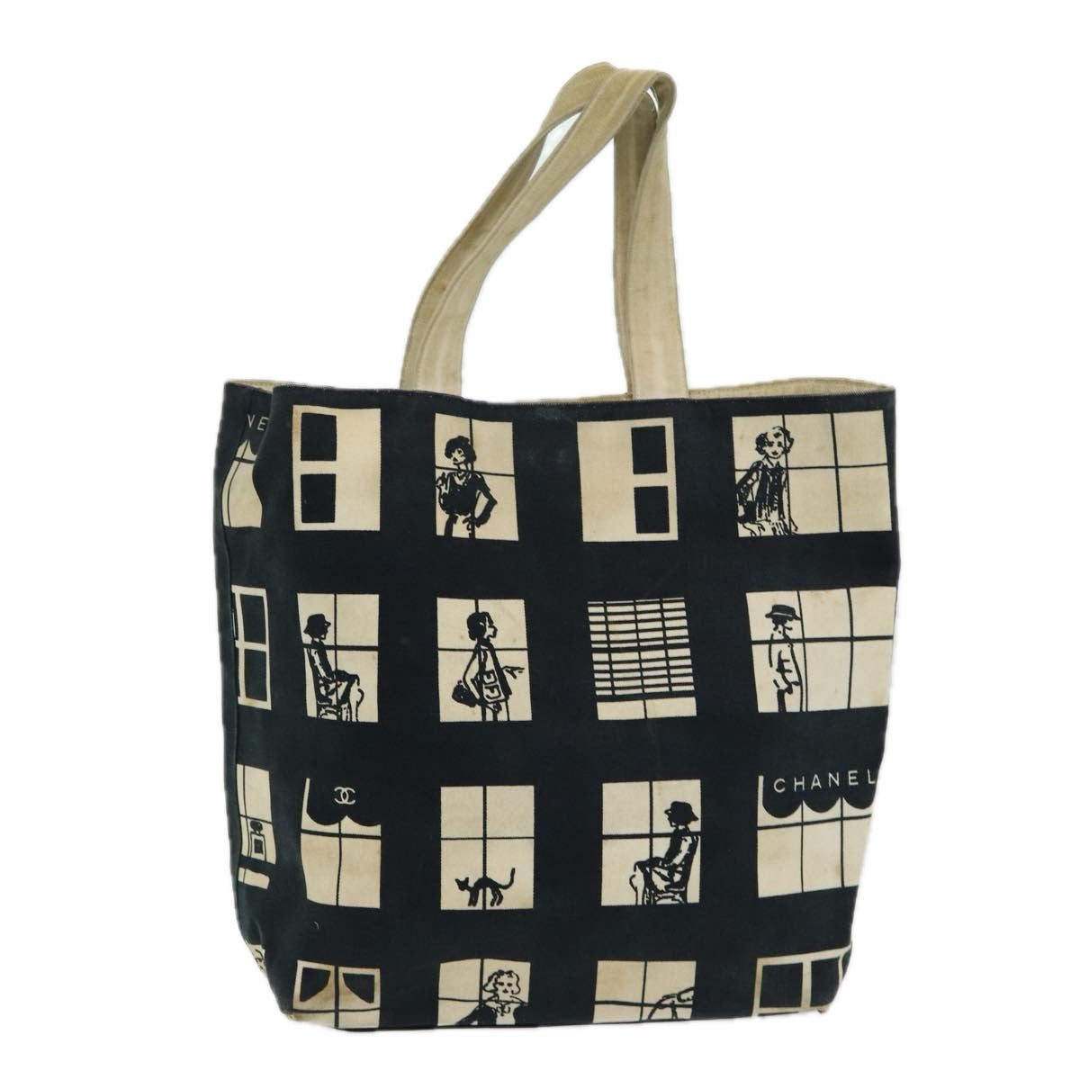 CHANEL Window line Tote Bag Canvas Black White gold CC bs16568