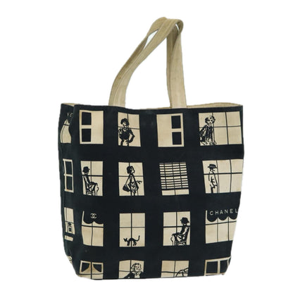 CHANEL Window line Tote Bag Canvas Black White gold CC bs16568