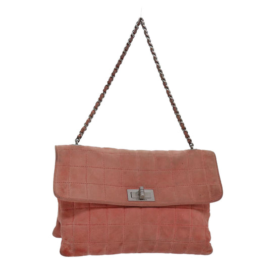 CHANEL Choco Bar Chain Hand Bag Suede Orange CC bs16570