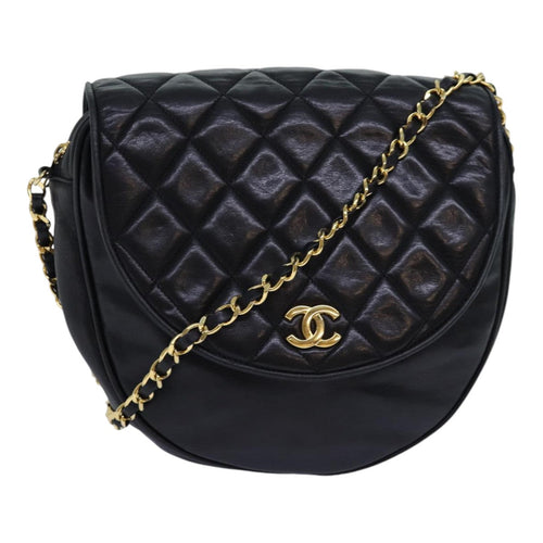 CHANEL Matelasse Chain Shoulder Bag Lamb Skin Black CC bs16595