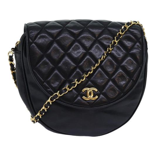 CHANEL Matelasse Chain Shoulder Bag Lamb Skin Black CC bs16595