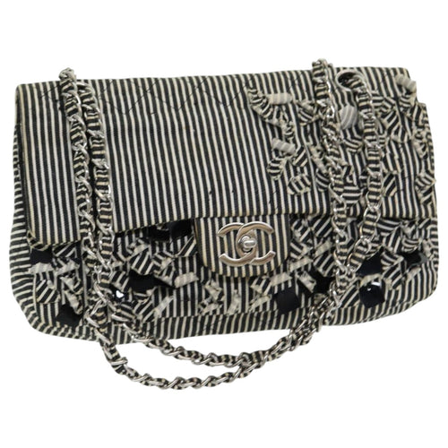 CHANEL Matelasse Turn Lock Chain Hand Bag Canvas Black Silver CC bs16629