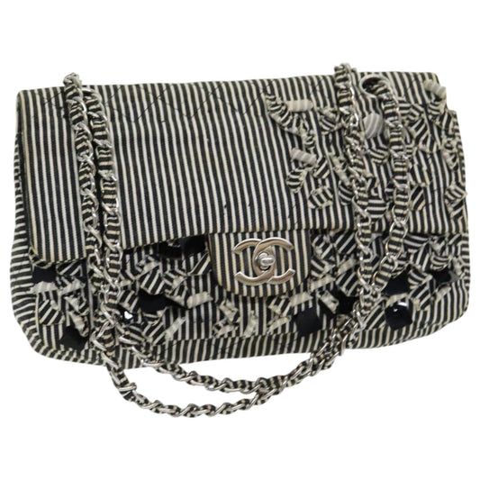 CHANEL Matelasse Turn Lock Chain Hand Bag Canvas Black Silver CC bs16629