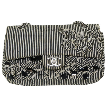 CHANEL Matelasse Turn Lock Chain Hand Bag Canvas Black Silver CC bs16629