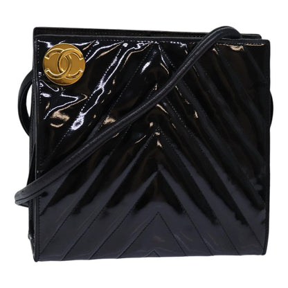 CHANEL V stitch COCO Mark Shoulder Bag Enamel Black CC bs16640