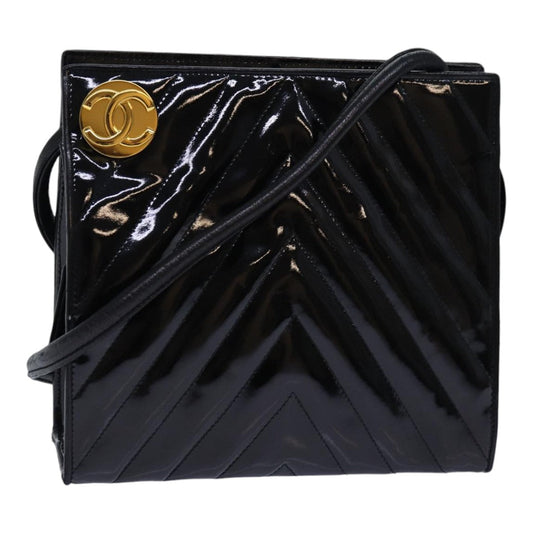 CHANEL V stitch COCO Mark Shoulder Bag Enamel Black CC bs16640