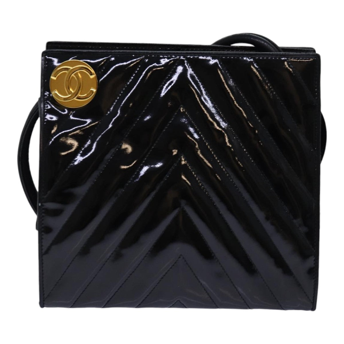 CHANEL V stitch COCO Mark Shoulder Bag Enamel Black CC bs16640