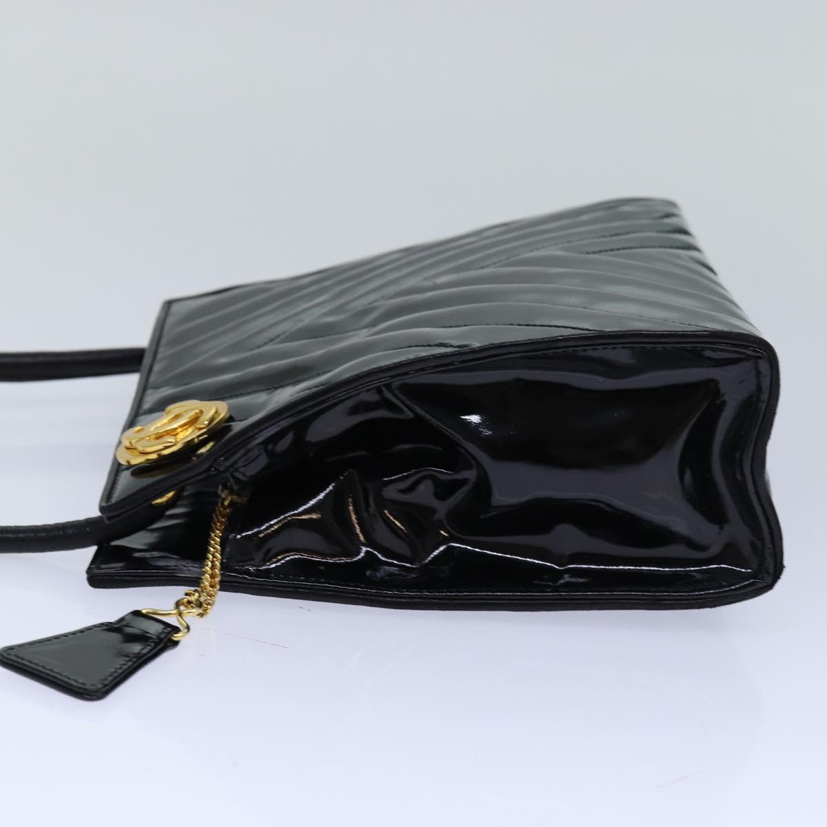 CHANEL V stitch COCO Mark Shoulder Bag Enamel Black CC bs16640