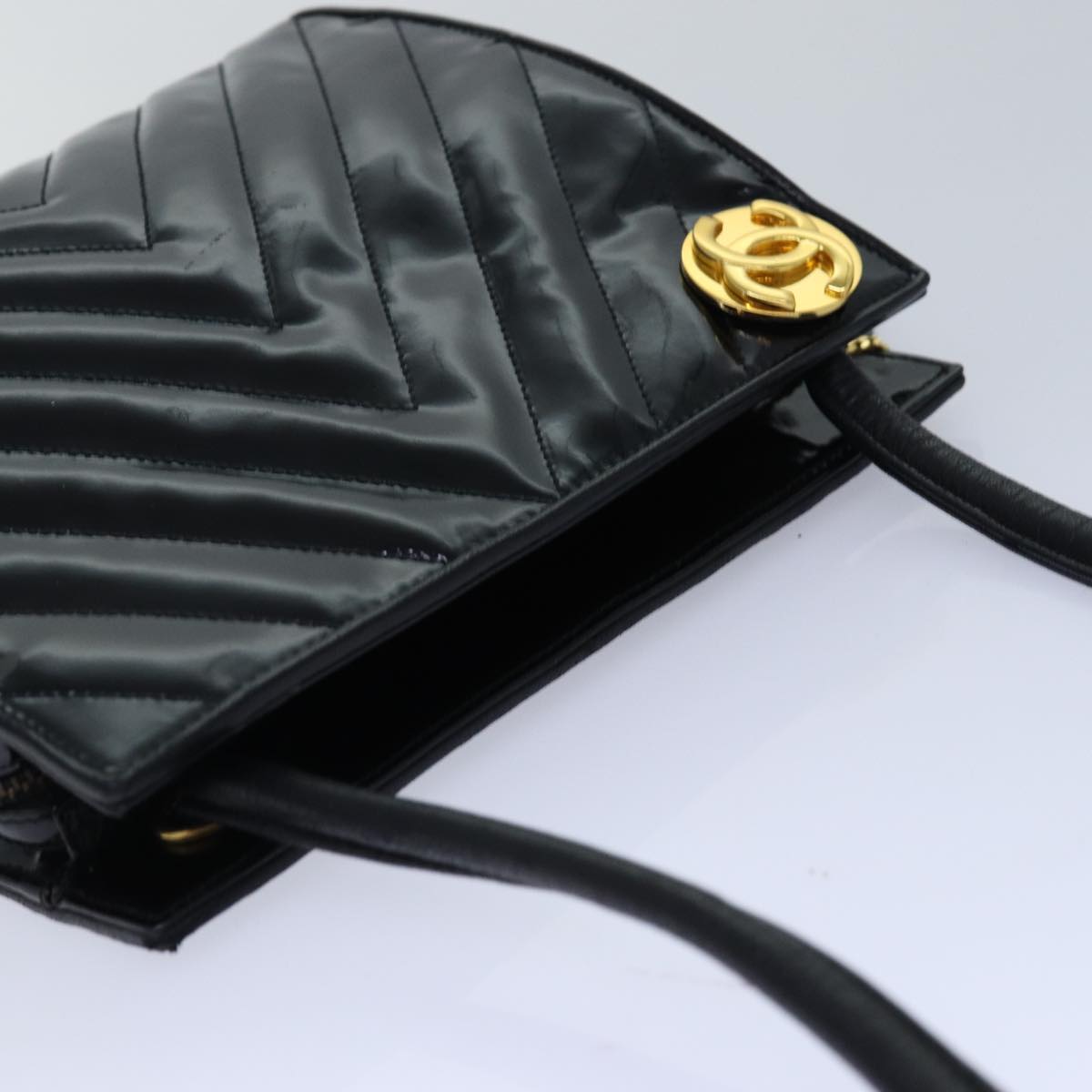 CHANEL V stitch COCO Mark Shoulder Bag Enamel Black CC bs16640