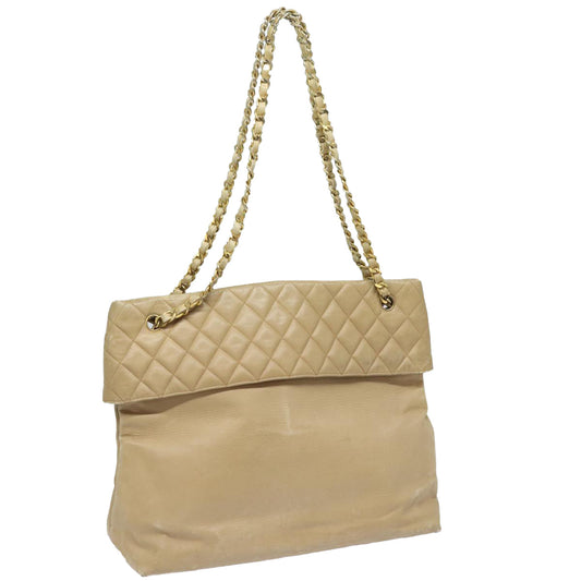 CHANEL Matelasse Chain Tote Bag Leather Beige Gold CC bs16657