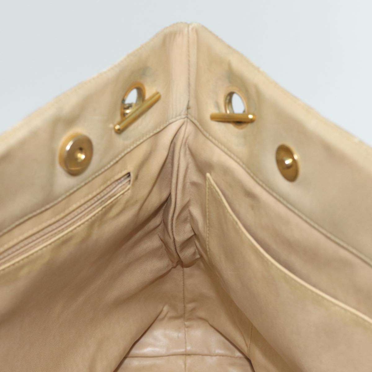 CHANEL Matelasse Chain Tote Bag Leather Beige Gold CC bs16657