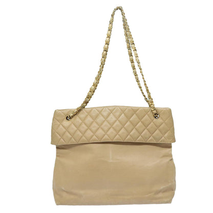 CHANEL Matelasse Chain Tote Bag Leather Beige Gold CC bs16657
