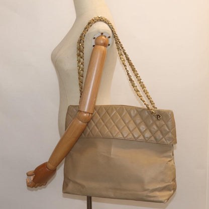 CHANEL Matelasse Chain Tote Bag Leather Beige Gold CC bs16657