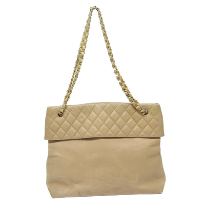 CHANEL Matelasse Chain Tote Bag Leather Beige Gold CC bs16657