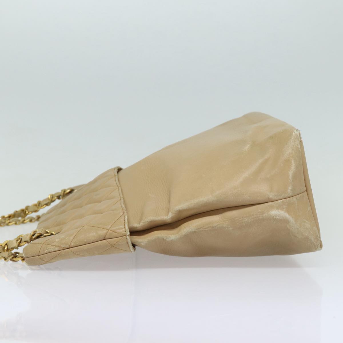 CHANEL Matelasse Chain Tote Bag Leather Beige Gold CC bs16657