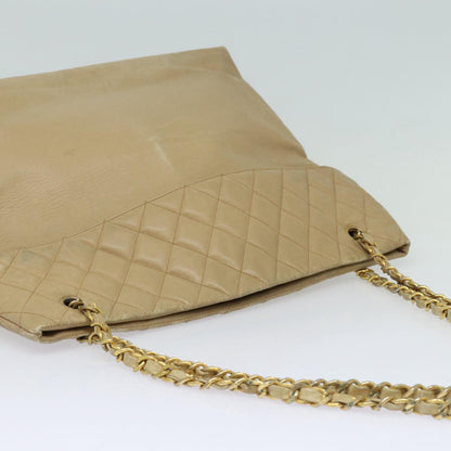 CHANEL Matelasse Chain Tote Bag Leather Beige Gold CC bs16657