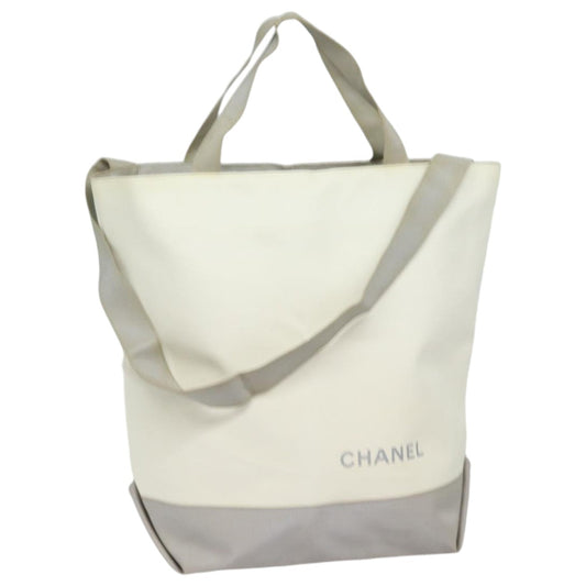 CHANEL Tote Bag Leather 2way White Silver CC bs16701