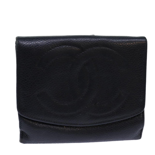 CHANEL COCO Mark Wallet Caviar Skin Black Gold CC bs16751