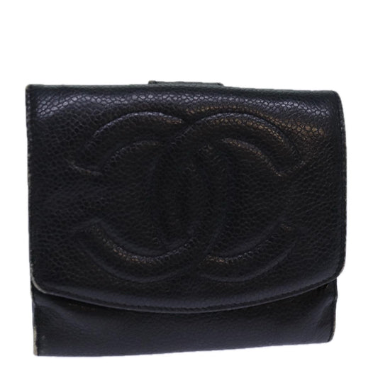 CHANEL COCO Mark Wallet Caviar Skin Black Gold CC bs16752