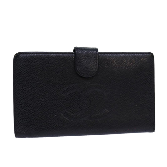 CHANEL COCO Mark Wallet Caviar Skin Black Gold CC bs16761