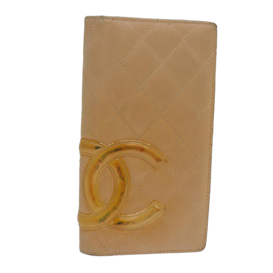CHANEL Cambon Line Matelasse Long Wallet Leather Beige CC bs16763