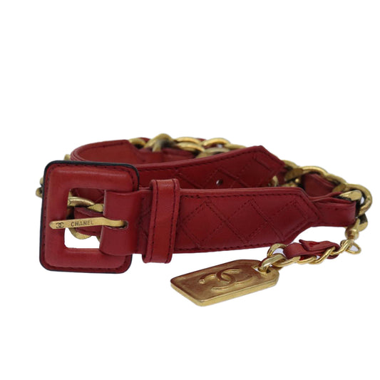 CHANEL Bicolore Chain Belt Leather metal 26.8""-28.7"" Red Gold CC bs16764