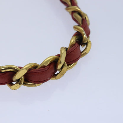 CHANEL Bicolore Chain Belt Leather metal 26.8""-28.7"" Red Gold CC bs16764