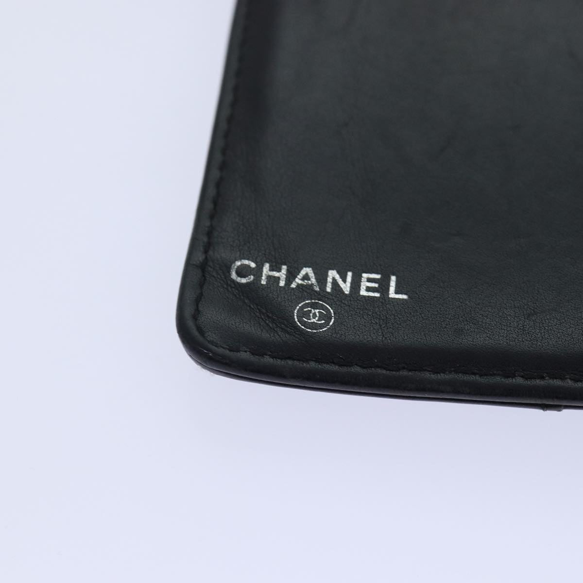 CHANEL Matelasse Wallet Leather Black Silver CC bs16854