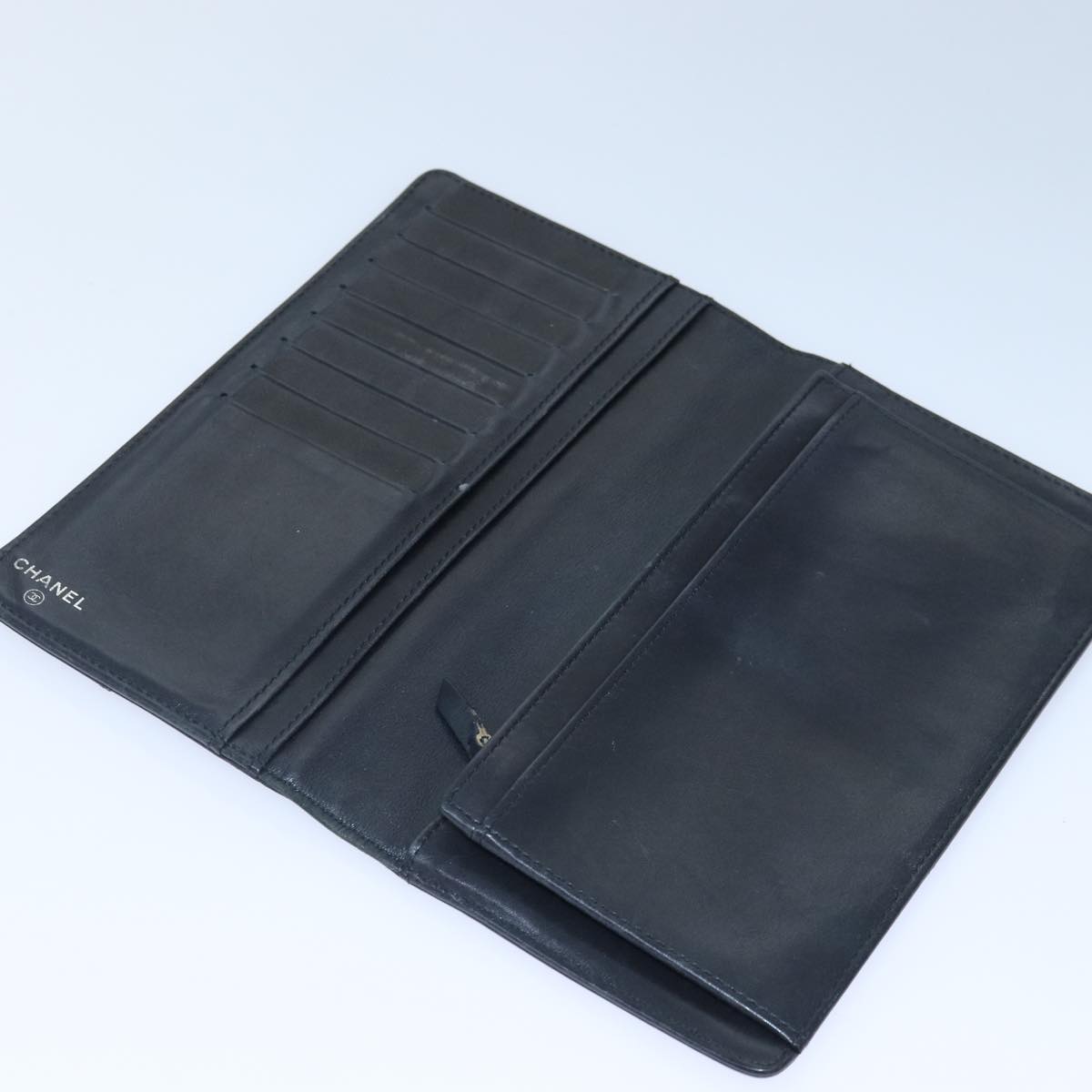CHANEL Matelasse Wallet Leather Black Silver CC bs16854