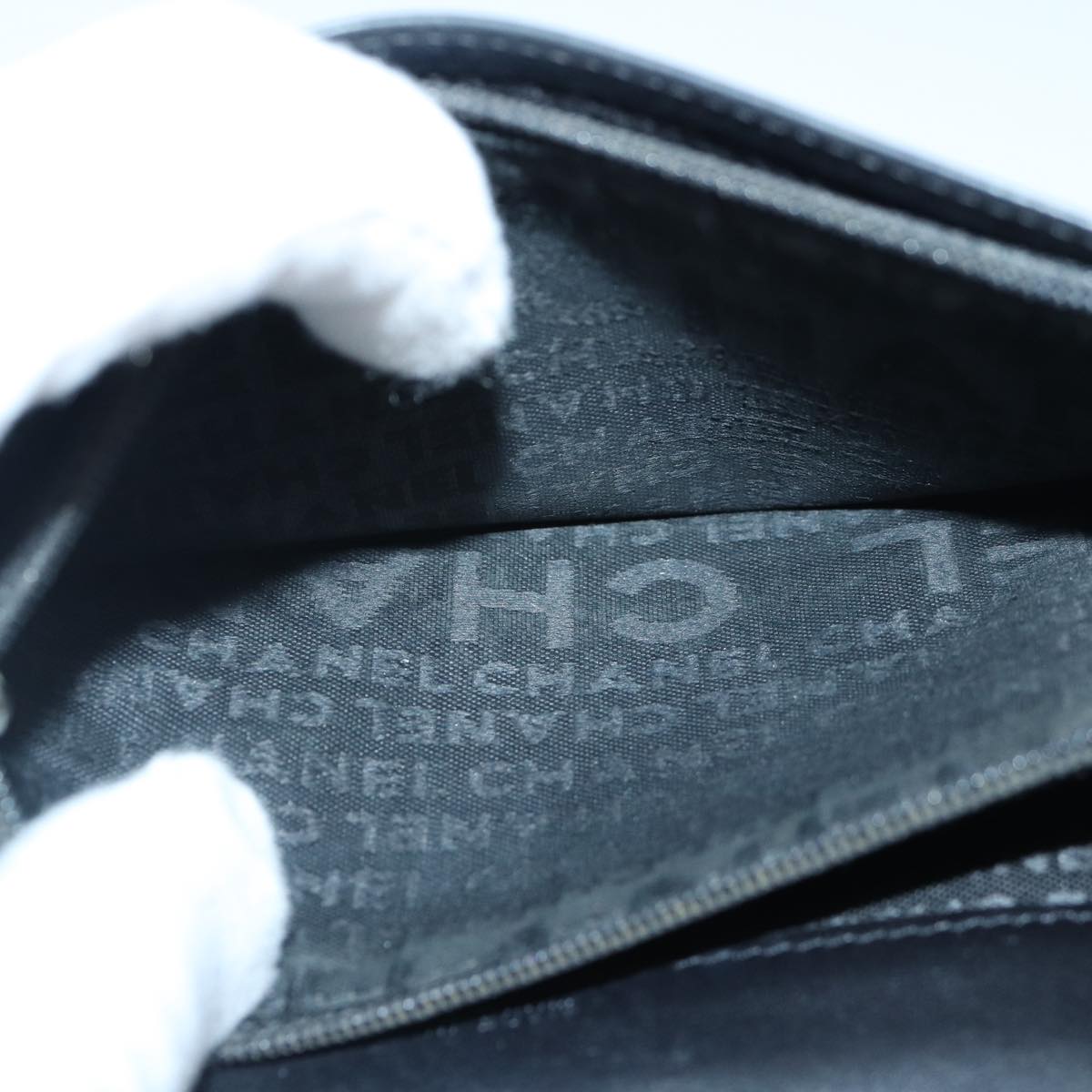 CHANEL Matelasse Wallet Leather Black Silver CC bs16854