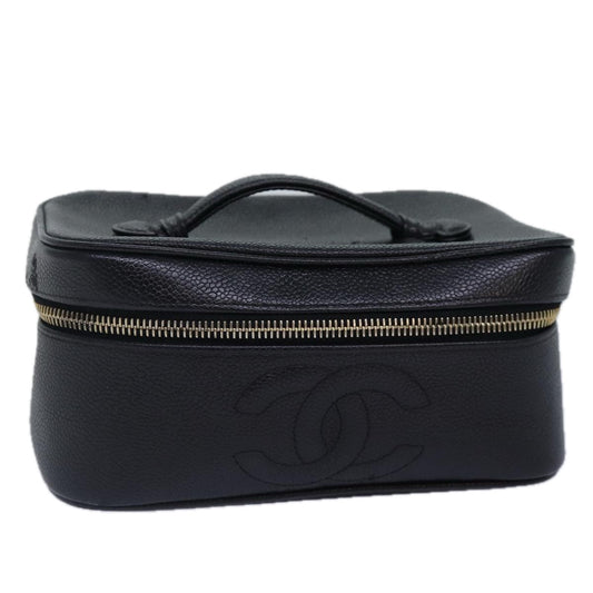 CHANEL COCO Mark Vanity Pouch Caviar Skin Black Gold CC bs16979