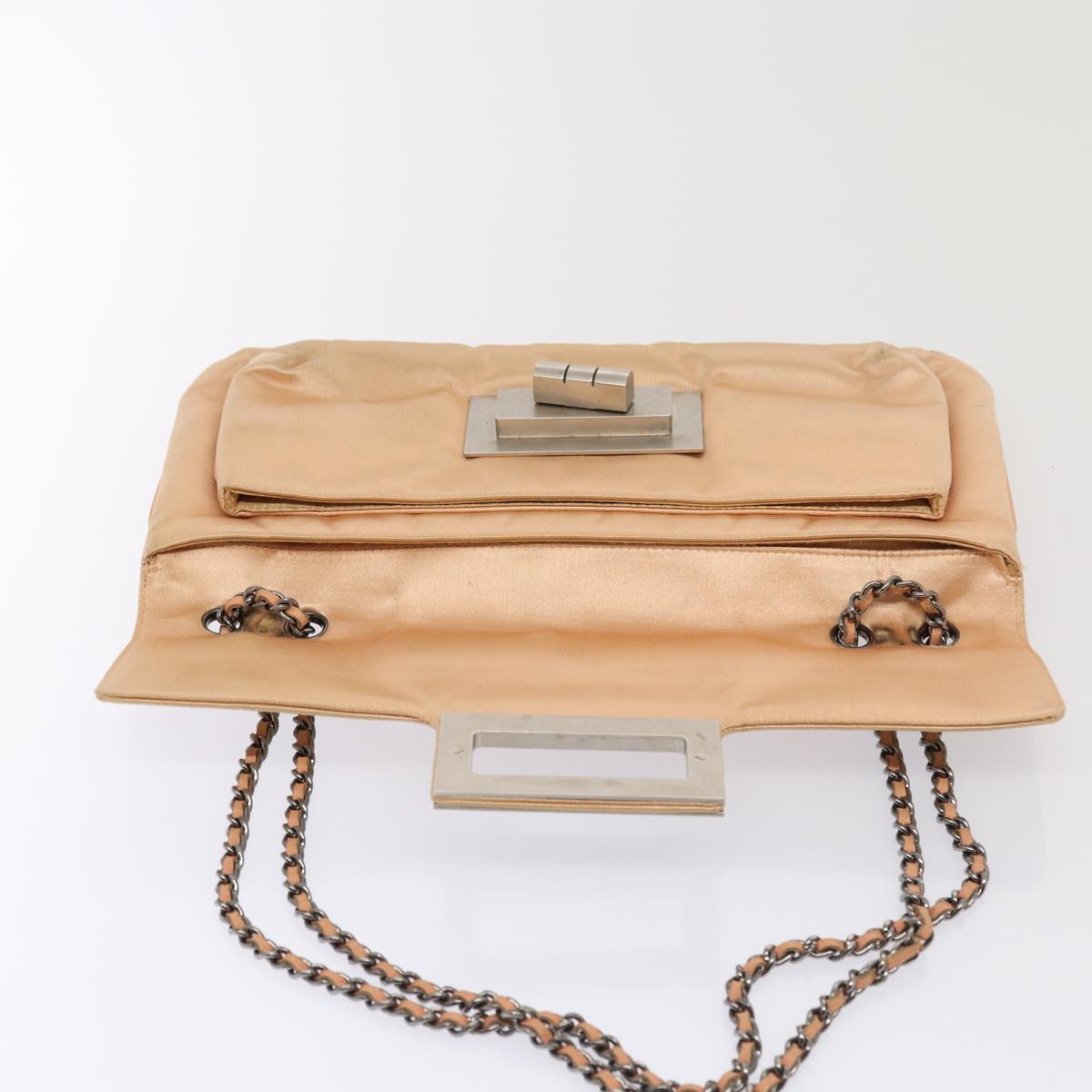 CHANEL Chain Shoulder Bag Satin Beige Silver CC bs16982