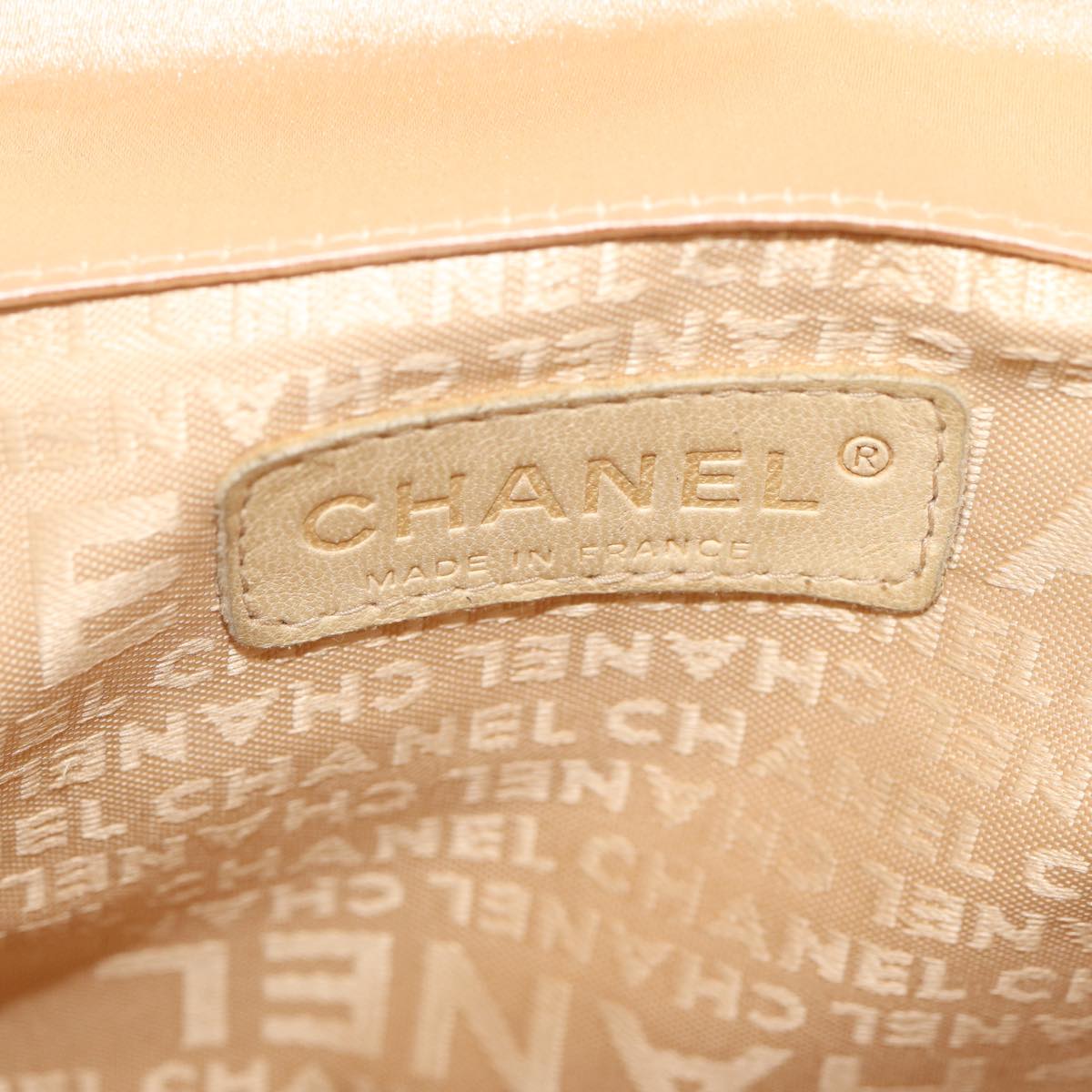 CHANEL Chain Shoulder Bag Satin Beige Silver CC bs16982