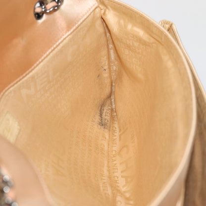 CHANEL Chain Shoulder Bag Satin Beige Silver CC bs16982
