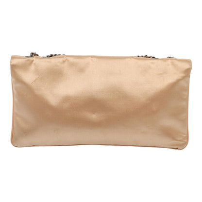 CHANEL Chain Shoulder Bag Satin Beige Silver CC bs16982