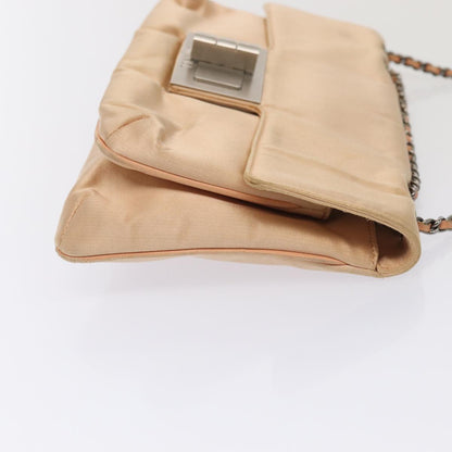 CHANEL Chain Shoulder Bag Satin Beige Silver CC bs16982