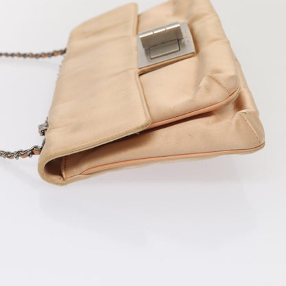 CHANEL Chain Shoulder Bag Satin Beige Silver CC bs16982
