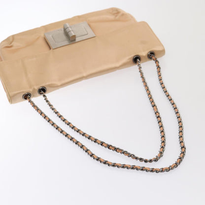 CHANEL Chain Shoulder Bag Satin Beige Silver CC bs16982