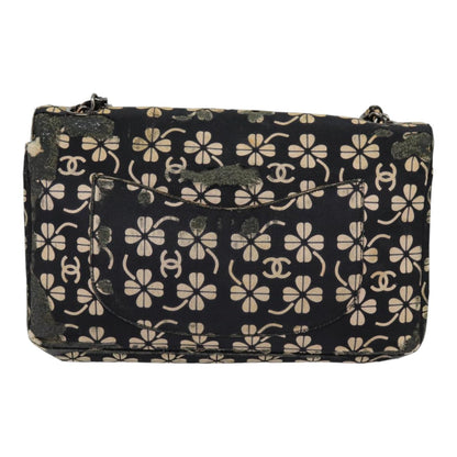 CHANEL Clover Turn Lock Chain Shoulder Bag Canvas Black Silver CC bs16983