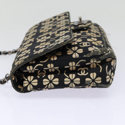 CHANEL Clover Turn Lock Chain Shoulder Bag Canvas Black Silver CC bs16983