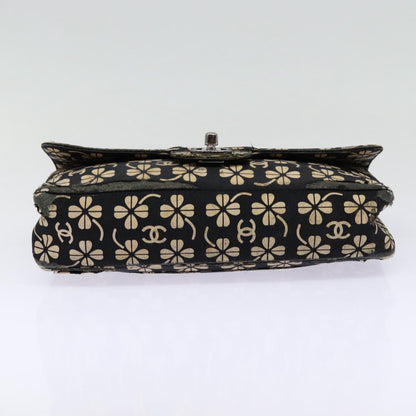 CHANEL Clover Turn Lock Chain Shoulder Bag Canvas Black Silver CC bs16983