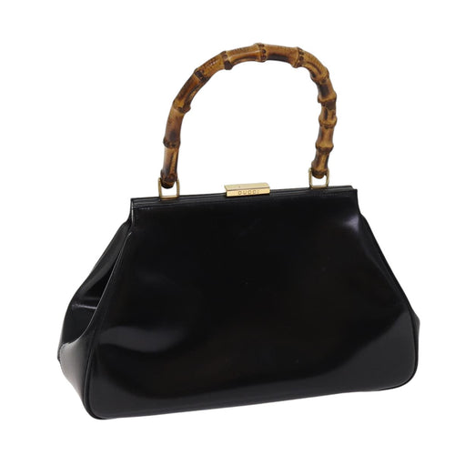 GUCCI Bamboo Hand Bag Patent Leather Black Gold 000 781 0296  bs17044