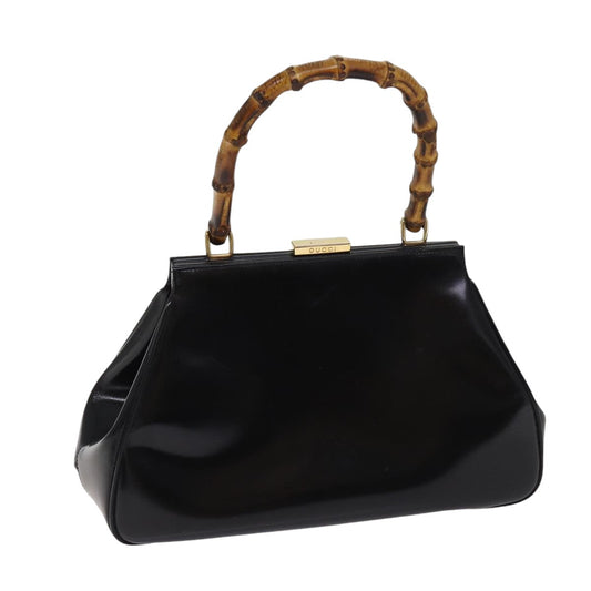 GUCCI Bamboo Hand Bag Patent Leather Black Gold 000 781 0296  bs17044