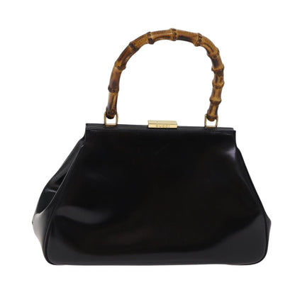GUCCI Bamboo Hand Bag Patent Leather Black Gold 000 781 0296  bs17044