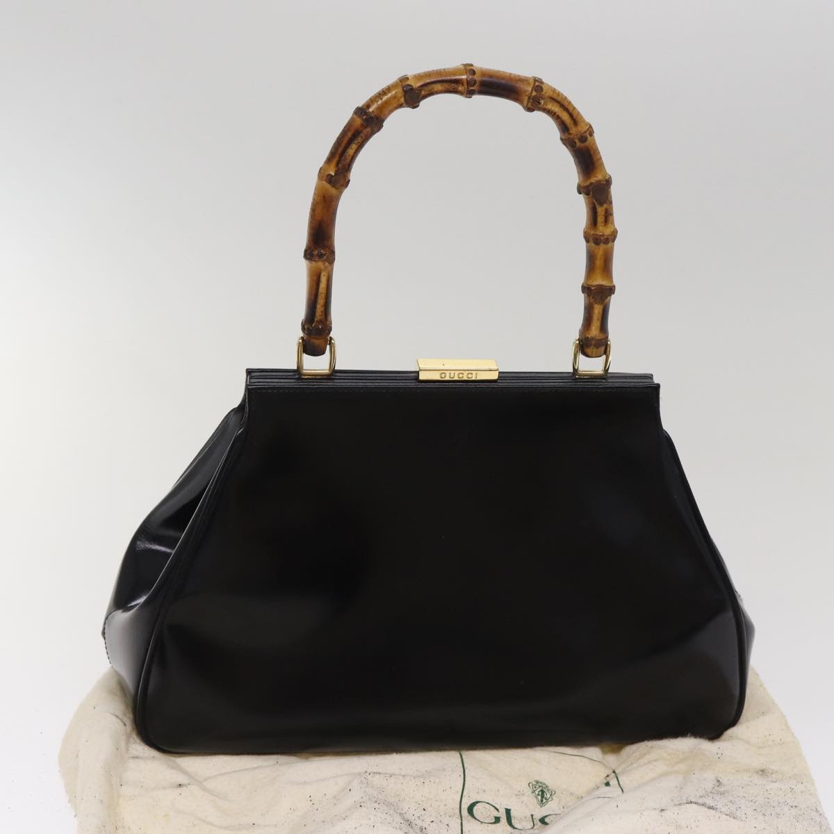 GUCCI Bamboo Hand Bag Patent Leather Black Gold 000 781 0296  bs17044