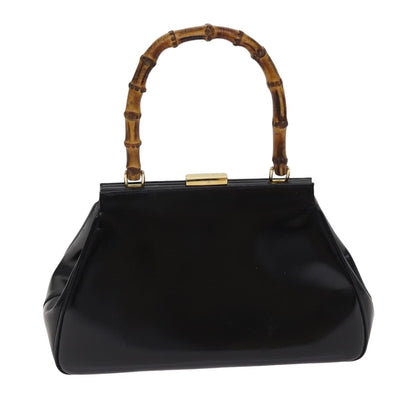 GUCCI Bamboo Hand Bag Patent Leather Black Gold 000 781 0296  bs17044