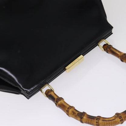 GUCCI Bamboo Hand Bag Patent Leather Black Gold 000 781 0296  bs17044