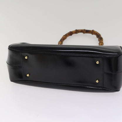 GUCCI Bamboo Hand Bag Patent Leather Black Gold 000 781 0296  bs17044